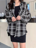 Spring-Ready Plus Size Plaid Print Button Front Long Sleeve Shirt for Women - Casual, Comfortable, and Chic