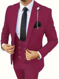 3-Piece Men’s Stylish Slim Fit Suit Set - Double-Breasted Blazer, Vest, Trousers - Versatile for Prom & Formal Events