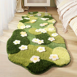 Machine Washable Fluffy Plush Green Flocked Moss Bath Mat - Luxurious Indoor Rug for Living Room, Bedroom & Bathroom Decor, Irregular Winter Decor Decoration
