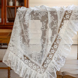 1pc White Lace Embroidered Round Tablecloth, 60-inch Polyester, Handmade Floral Pattern, Vintage Charm for Dining Room, Bedroom, Cafe, Party Decor, Polyester Cover, Woven Fabric, Circular Shape