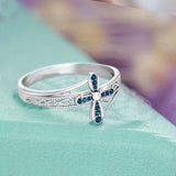 1pc Exquisite And Fashionable Blue Cubic Zirconia Cross Ring For Men And Women, Jewelry Gift