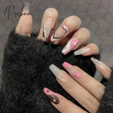 24 Pcs Pointed Fake Nails Dark Black Y2K Style False Nail Tips Wearable Full Cover Press On For