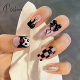 24 Pcs Pointed Fake Nails Dark Black Y2K Style False Nail Tips Wearable Full Cover Press On For