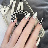 24 Pcs Pointed Fake Nails Dark Black Y2K Style False Nail Tips Wearable Full Cover Press On For