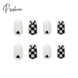 24 Pcs Pointed Fake Nails Dark Black Y2K Style False Nail Tips Wearable Full Cover Press On For