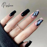 24 Pcs Pointed Tip Glossy Fake Fingernails Dark Gothic Halloween Makeup False Nail Tips Full Cover