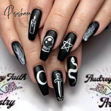 24 Pcs Pointed Tip Glossy Fake Fingernails Dark Gothic Halloween Makeup False Nail Tips Full Cover