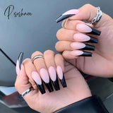 24 Pcs Pointed Tip Glossy Fake Fingernails Dark Gothic Halloween Makeup False Nail Tips Full Cover