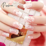 24 Pcs/Set Wedding Bride Full Nails Tips With Glue Flowers Shining 3D Diamond Rhinestone Fake Nail Art Tool Nail strips