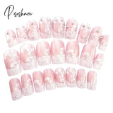 24 Pcs/Set Wedding Bride Full Nails Tips With Glue Flowers Shining 3D Diamond Rhinestone Fake Nail