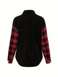 Women's Plaid Print Shirt - Casual Long Sleeve Button Front Splicing Design, Comfortable Relaxed Fit, Versatile Daily Wear