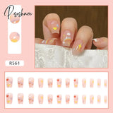 24P Cute Childlike Rainbow Nail Art Full Cover Artificial Fake Nails Wearing Reusable False