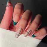 24Pcs/Box Detachable Almond False Nails Wearable French Stiletto Fake Full Cover Nail Tips Press On