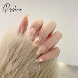 24Pcs/Box Detachable Fake Nails French Manicure Oval Head White And Silver Rim Design Artificial