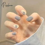 24Pcs/Box Detachable Fake Nails French Manicure Oval Head White And Silver Rim Design Artificial