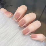 24Pcs/Box Detachable Fake Nails French Manicure Oval Head White And Silver Rim Design Artificial