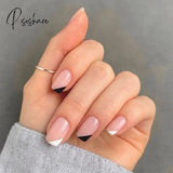 24Pcs/Box Detachable Fake Nails French Manicure Oval Head White And Silver Rim Design Artificial