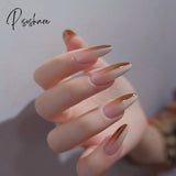 24Pcs/Box Detachable Fake Nails French Manicure Oval Head White And Silver Rim Design Artificial