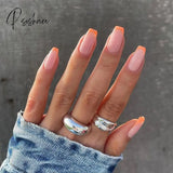 24Pcs/Box Detachable Fake Nails French Manicure Oval Head White And Silver Rim Design Artificial