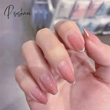 24Pcs/Box Detachable Fake Nails French Manicure Oval Head White And Silver Rim Design Artificial