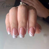 24Pcs/Box Detachable Fake Nails French Manicure Oval Head White And Silver Rim Design Artificial