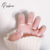 24Pcs/Box Detachable Fake Nails French Manicure Oval Head White And Silver Rim Design Artificial