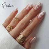 24Pcs/Box Detachable Fake Nails French Manicure Oval Head White And Silver Rim Design Artificial