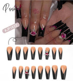 24Pcs/Box Pink French False Nails With Jelly Glue Rhinestone Fake Nail Tips Detachable Acrylic