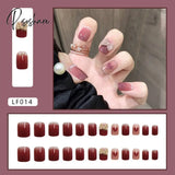 24Pcs/Box Sweet Short Round/Square Head False Nail Art Full Cover Detachable Artificial Fake Nails