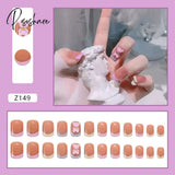 24Pcs/Box Sweet Short Round/Square Head False Nail Art Full Cover Detachable Artificial Fake Nails