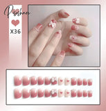 24Pcs/Box Sweet Short Round/Square Head False Nail Art Full Cover Detachable Artificial Fake Nails