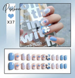 24Pcs/Box Sweet Short Round/Square Head False Nail Art Full Cover Detachable Artificial Fake Nails