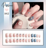 24Pcs/Box Sweet Short Round/Square Head False Nail Art Full Cover Detachable Artificial Fake Nails