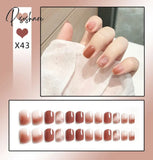 24Pcs/Box Sweet Short Round/Square Head False Nail Art Full Cover Detachable Artificial Fake Nails