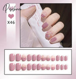 24Pcs/Box Sweet Short Round/Square Head False Nail Art Full Cover Detachable Artificial Fake Nails