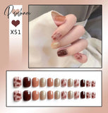 24Pcs/Box Sweet Short Round/Square Head False Nail Art Full Cover Detachable Artificial Fake Nails