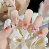 24Pcs/Box Wholesales Fake Nails Press On For Women Bride White Flower Designs Artificial Nail Tips