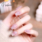 24Pcs/Box Wholesales Fake Nails Press On For Women Bride White Flower Designs Artificial Nail Tips