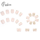 24Pcs Camellia Flower Fake Nail Patch Short Style False Nails Decoration Pieces For Girl Women