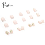 24Pcs Camellia Flower Fake Nail Patch Short Style False Nails Decoration Pieces For Girl Women