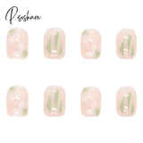 24Pcs Camellia Flower Fake Nail Patch Short Style False Nails Decoration Pieces For Girl Women