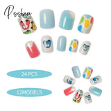 24Pcs Child Small False Nail Little Fingers Fake Miss Short Nails Girl Full Cover Lovely Cartoon Car