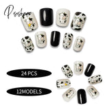 24Pcs Child Small False Nail Little Fingers Fake Miss Short Nails Girl Full Cover Lovely Cartoon Cow