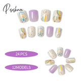 24Pcs Child Small False Nail Little Fingers Fake Miss Short Nails Girl Full Cover Lovely Cartoon