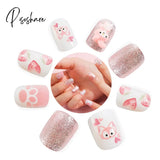 24Pcs Child Small False Nail Little Fingers Fake Miss Short Nails Girl Full Cover Lovely Cartoon Fox