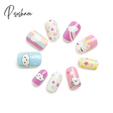 24Pcs Child Small False Nail Little Fingers Fake Miss Short Nails Girl Full Cover Lovely Cartoon