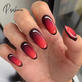 24Pcs Comic Style False Nails Black Dragon Design Wearable Ballerina Fake With Glue Full Cover Nail