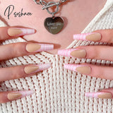 24Pcs Fake Long Fingernail Ballet Nude Color Transparent Pink Cloud Manicure Patch Press On Nails