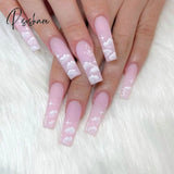 24Pcs Fake Long Fingernail Ballet Nude Color Transparent Pink Cloud Manicure Patch Press On Nails