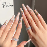 24Pcs Fake Long Fingernail Ballet Nude Color Transparent Pink Cloud Manicure Patch Press On Nails